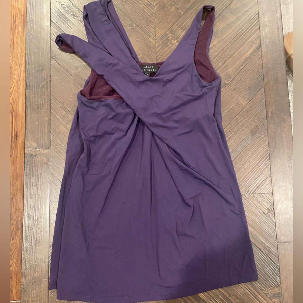 Robert Rodriguez Purple Asymmetrical Top with Built In Mesh Bra Size 12